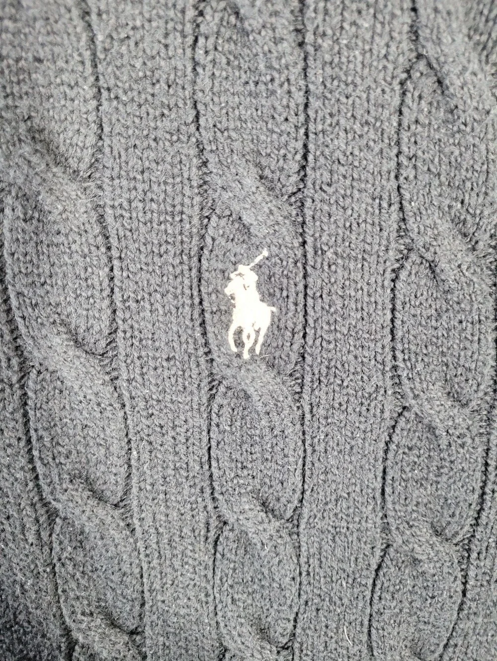 Polo Ralph Lauren Mens XL Cable Knit Cotton Crewneck Sweater Black White Pony